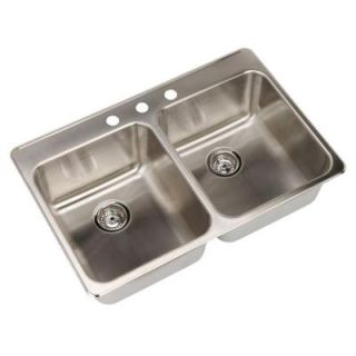 American Standard Prevoir Top Mount Brushed Stainless Steel 33 in. 3 Hole Double Bowl Kitchen Sink 15DB.332283.073