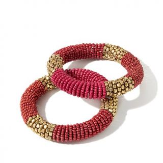 BAJALIA "Tvisha" Colorblock Seed Bead Goldtone 2pc Stretch Bracelet Set   7655727