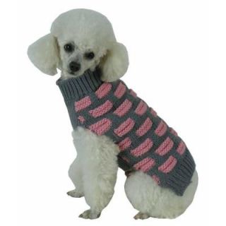 PET LIFE Large Pink and Grey Fashion Weaved Heavy Knit Designer Ribbed Turtle Neck Dog Sweater SW10GYPLG