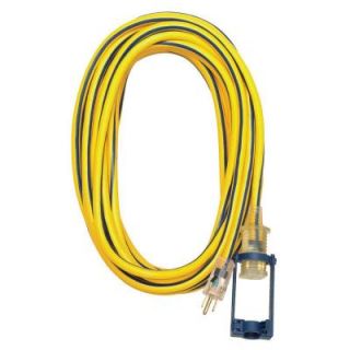Tasco 100 ft. 12/3 SJTW Outdoor Extension Cord with E Zee Lock and Lighted End, Yellow with Blue Stripe 05 00107