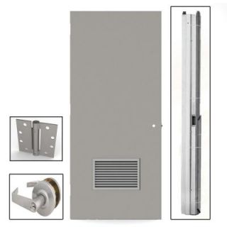 L.I.F Industries 36 in. x 84 in. Gray Flush Steel Louvered Commercial Door with Hardware UKNR3684R