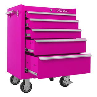 The Original Pink Box 26 inch 5 Drawer 18G Steel Rolling Pink Tool