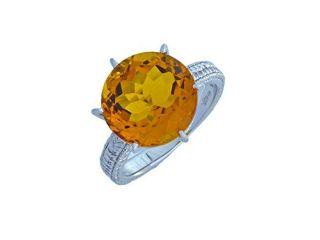 3.5 Ct Citrine Round Ring .925 Sterling Silver Rhodium Finish [Jewelry]