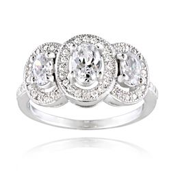 Icz Stonez Sterling Silver Cubic Zirconia Oval Three Stone Engagement