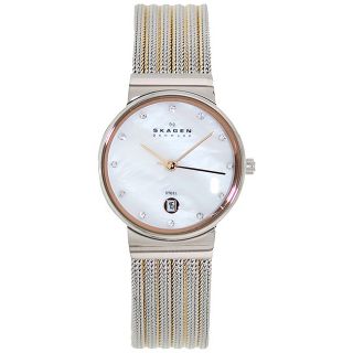 Skagen Womens 355SSRS Two Tone Stainless Steel Analog Quartz Watch