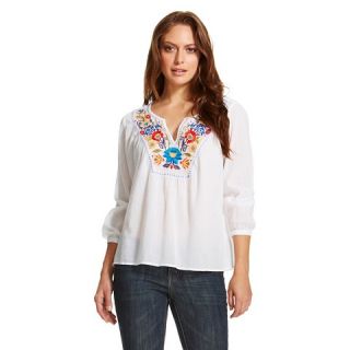 Womens Embroidered Peasant Blouse White Floral   Merona™