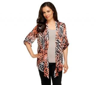 Susan Graver Printed Sheer Chiffon Cascade Front Cardigan with Pleats —