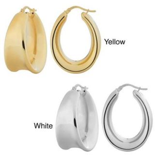 Fremada 18k Gold over Silver Concave Electroform Oval Hoop Earrings white