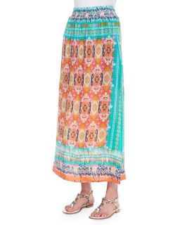 Tolani Hazel Printed Silk Long Skirt, Orange