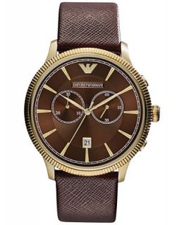 Emporio Armani Mens Chronograph Brown Saffiano Leather Strap Watch