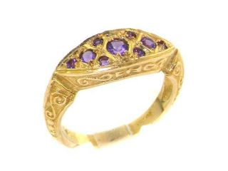 Solid English Yellow 9K Gold Ladies Stunning Amethyst Boat Ring   Size 6   Finger Sizes 5 to 12 Available