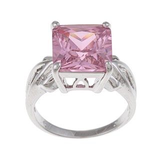 White Gold Overlay Cushion cut Pink Cubic Zirconia Cocktail Ring