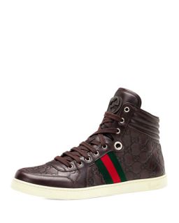 Gucci Coda Guccissima Leather High Top Sneaker, Brown