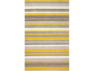 8' x 10' Diametric Stripes Yellow and Gray Hand Loomed Plush Pile Wool Area Rug
