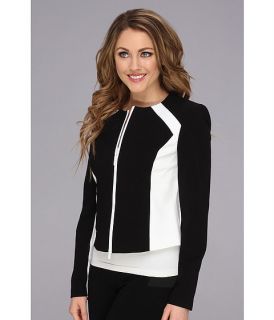 calvin klein color block short jacket black white