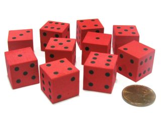 Set of 10 D6 16mm Foam Dice with Square Corners   Red with Black Spots