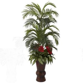 Nearly Natural Areca and Mixed Greens with Bamboo Planter 6722