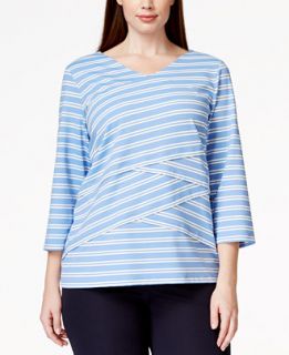 Charter Club Plus Size Striped V Neck Top, Only at   Plus Sizes