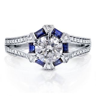 Annello 14k White Gold Round cut Blue Sapphire and Diamond Vintage