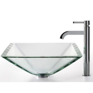 Kraus Square Aquamarine Glass Sink and Ramus Faucet