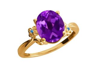 2.51 Ct Oval Purple Amethyst Topaz Yellow Gold Plated Sterling Silver Ring