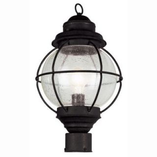 Bel Air Lighting Lighthouse 1 Light Outdoor Black Post Top Lantern with Seeded Glass 69905 BK