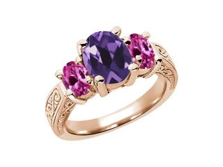 2.86 Ct Purple Amethyst Pink Created Sapphire  RG Plated Silver  Ring