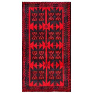 Afghan Hand knotted Tribal Balouchi Red/ Dark Grey Wool Rug (35 x 63
