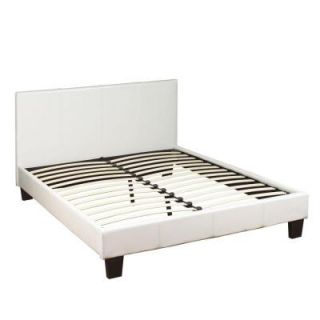 Worldwide Homefurnishings Faux Leather Queen Size Platform Bed in White 101 502Q WT