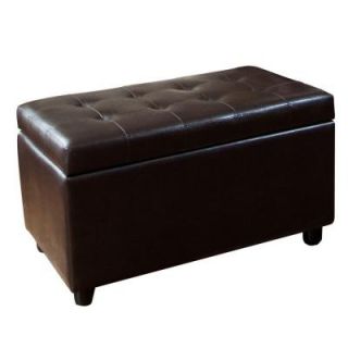 Simpli Home Cosmopolitan Rectangular Faux Leather Storage Ottoman in Dark Brown S 38