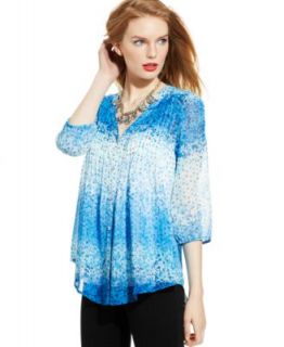 NY Collection Lace Sleeve Button Front Blouse