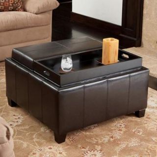 Christopher Knight Home Mansfield Bonded Leather Espresso Tray Top Storage Ottoman