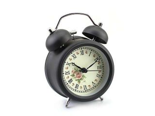 Vintage Metal Rose Flower Double Twin Bell Alarm Clock with Nightlight and Loud Alarm 3"
