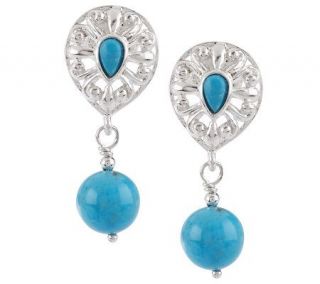 Sterling Turquoise Bead Drop Earrings —