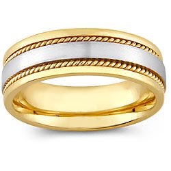14k Two tone Gold Womens Rope Detail Comfort Fit Wedding Band (6 mm