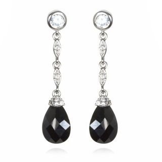 Sterling Silver Black Cubic Zirconia Briolette Pear Dangle Earrings