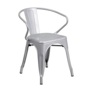 Flash Furniture Metal Dining Arm Chair in Silver