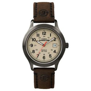 Timex T49955 Expedition Metal Field Brown Leather Strap Water Resistant Watch