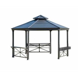 Sunjoy Canterville 12 ft. x 14 ft. Aluminum Steel Slate Hardtop Gazebo L GZ358PST E