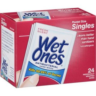 Wet Ones Fresh Scent Antibacterial Hand Wipes Pocket Size Singles, 24 count