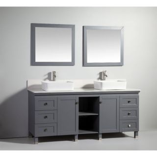 72 inch Dark Grey Solid Wood Sink Vanity with Mirror   17605437