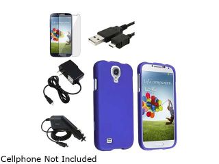 Insten Blue Rubberized Hard Case + Clear Screen Protector + 2 Charger + USB Cable Compatible with Samsung Galaxy S4 4 i9500