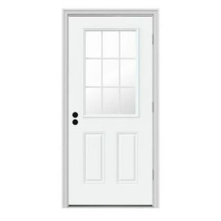 JELD WEN 34 in. x 80 in. 9 Lite Brilliant White Painted Premium Steel Prehung Front Door with Brickmould THDJW184600089