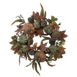 Nearly Natural 24 in. Artificial Wreath with Pumpkins, Gourds, and Pinecones 4902