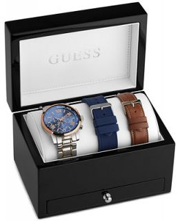 GUESS Mens Stainless Steel Bracelet Watch & Straps Boxset 45mm