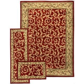French Scrolls Red 3 piece Rug Set