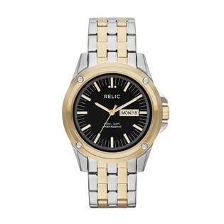Mens Calendar Day/Date Watch with Black Dial and Silver & Gold IP