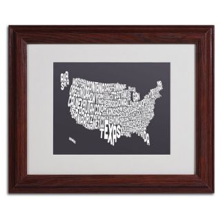Michael Tompsett CHARCOAL USA States Text Map Framed Matted Art