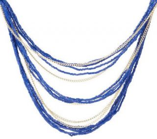 Colorful Multi Strand Czech Seed Bead and Goldtone 31 Necklace —
