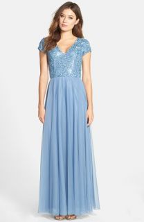 JS Collections Beaded Cap Sleeve Chiffon Gown